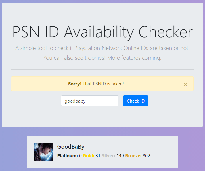 Verificador de disponibilidade de ID PSN