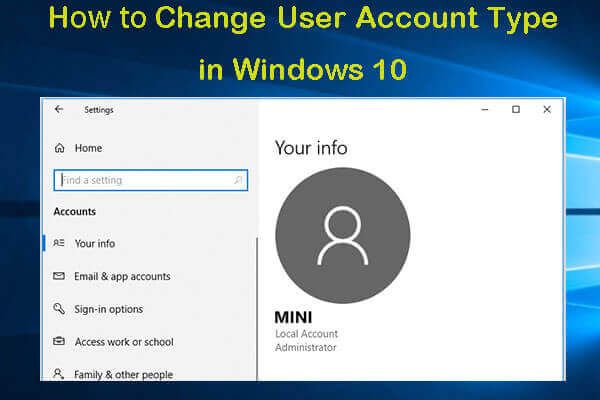 mainīt konta veidu Windows 10
