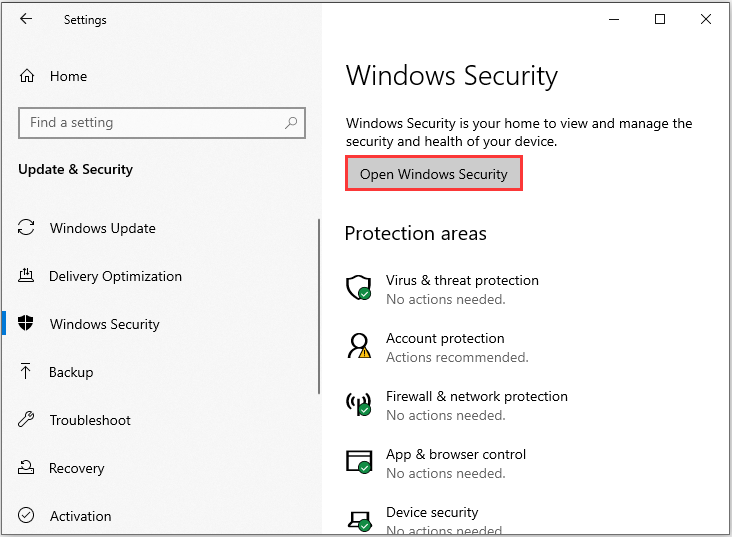abra a Segurança do Windows