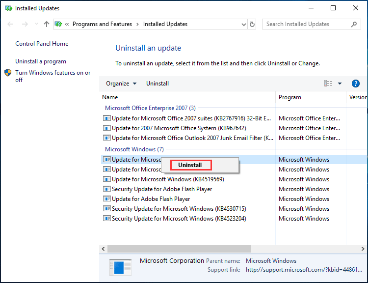 desinstalar atualização do Windows