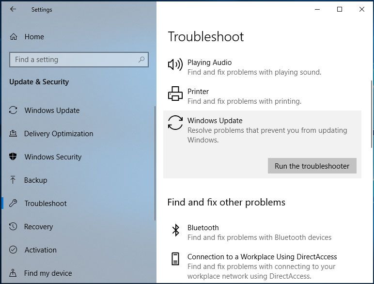 Инструмент за отстраняване на неизправности на Windows Update