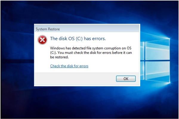 Windows aptiko failų sistemos sugadinimo miniatiūrą