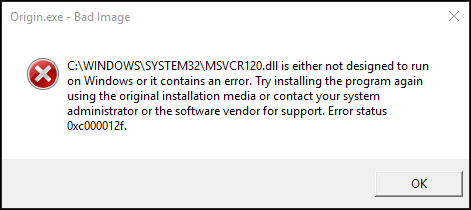 Ошибка недопустимого изображения Windows 10