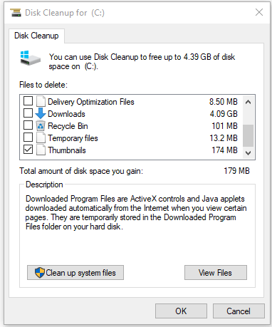 exclua arquivos temporários no Windows 10 por meio da Limpeza de disco