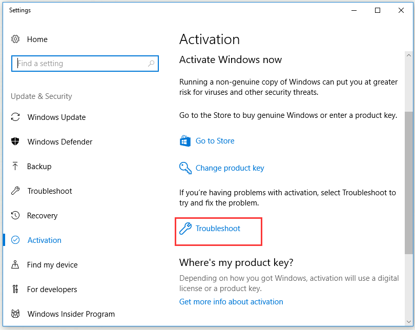 запустите средство устранения неполадок активации Windows