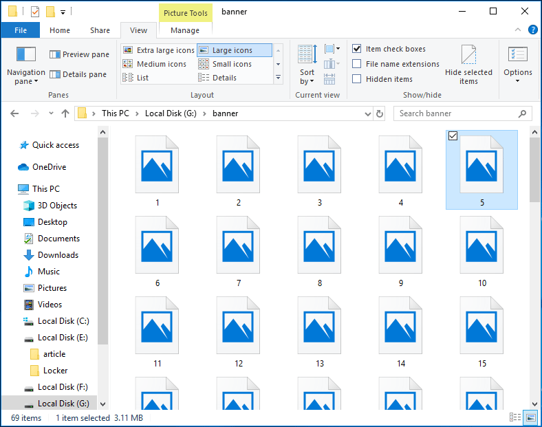 miniatyrbilder av bilder som ikke viser Windows 10