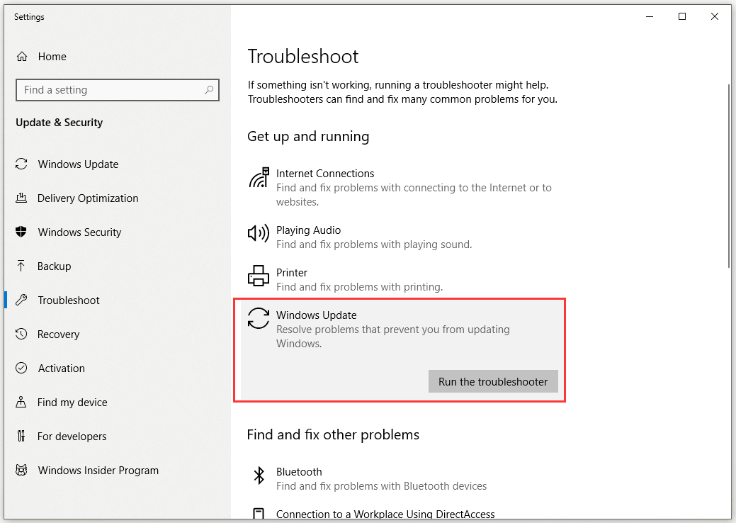 execute o solucionador de problemas do Windows Update