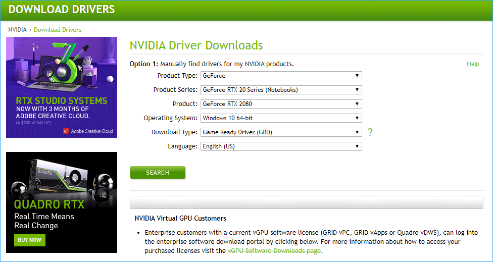 Drivers de download NVIDIA