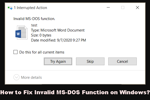 função MS-DOS inválida