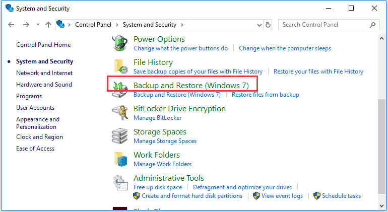 Abra o Backup e Restauração (Windows 7)