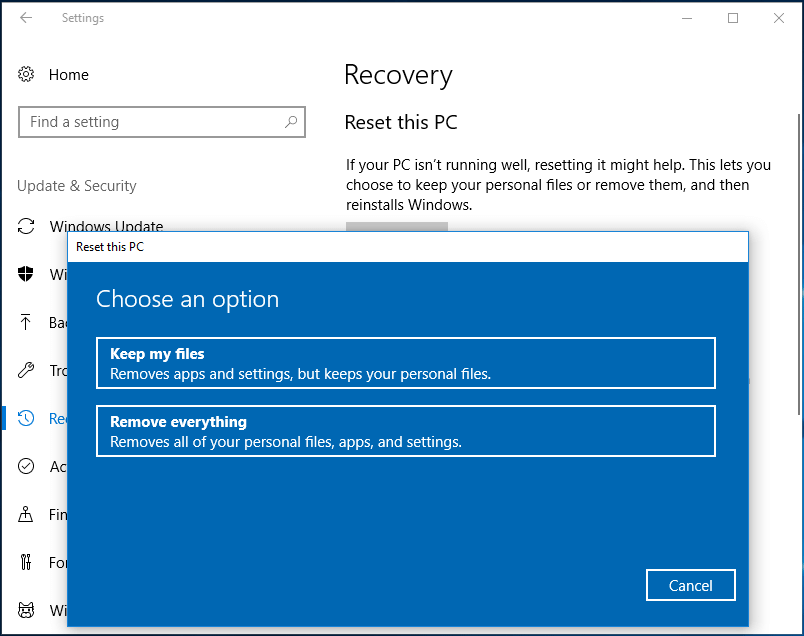 сбросить ПК с Windows 10