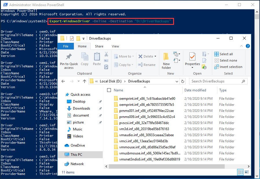 drivers de backup do Windows 10 via PowerShell