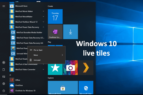 Живые плитки Windows 10