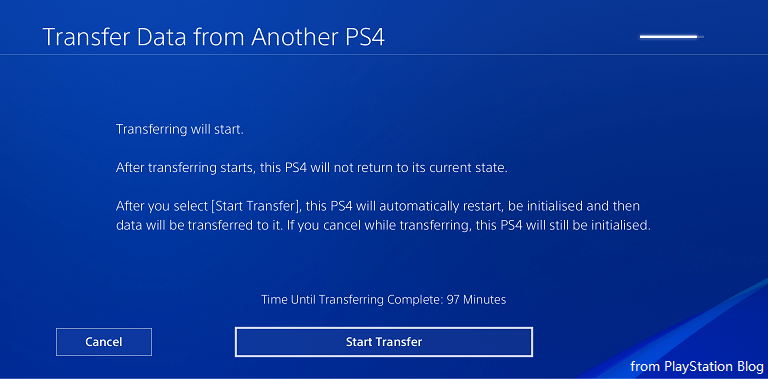 Начать передачу данных с PS4 на PS4 Pro