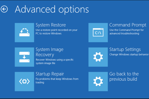 opções avançadas do Windows 10
