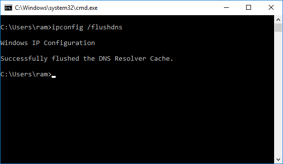 digite ipconfig / flushdns para limpar completamente o DNS