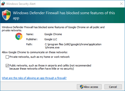 Alerta de segurança do Windows