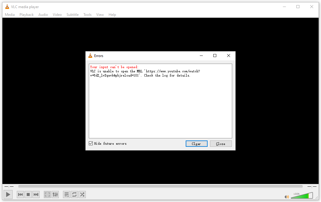 VLC не может открыть MRL