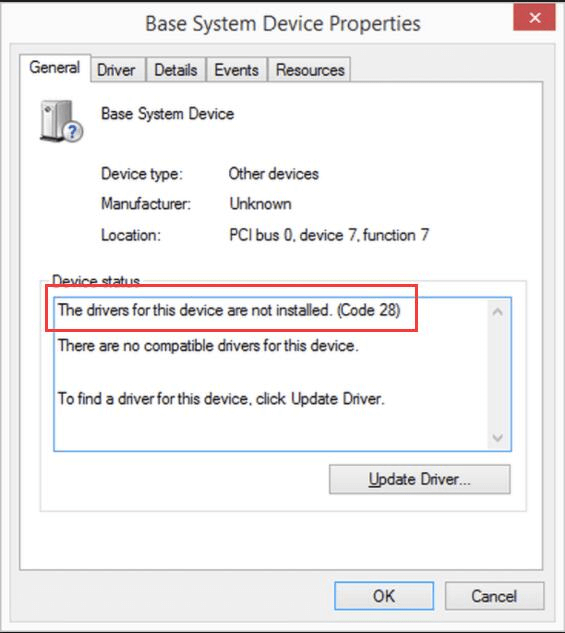 Os drivers para este dispositivo não estão instalados