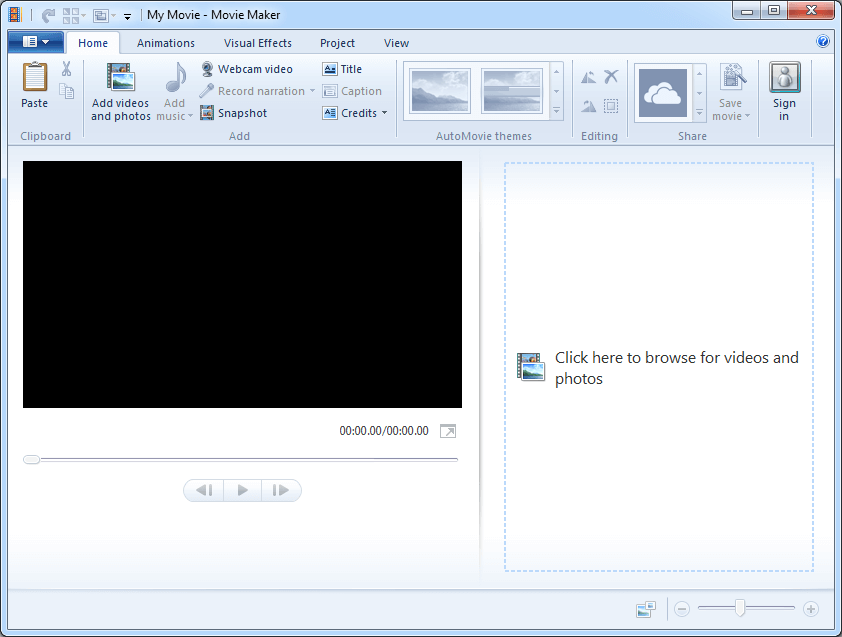 основной интерфейс Windows Movie Maker