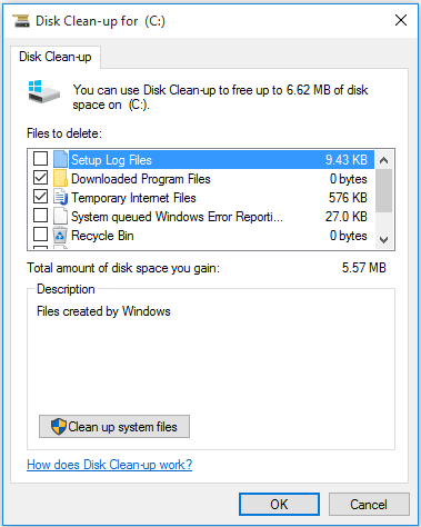 запустите Disk Cleanup для очистки файлов