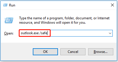введите правильную команду, чтобы открыть Outlook в безопасном режиме