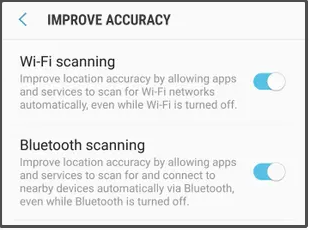 slå wifi-scanning og Bluetooth-scanning til