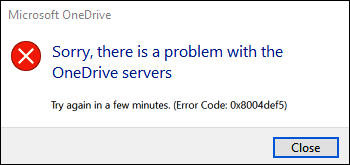 Код ошибки OneDrive 0x8004def5