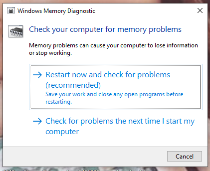 use o diagnóstico de memória do Windows