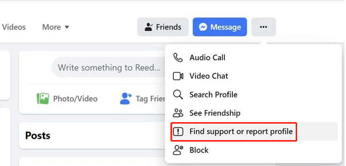 encontre suporte ou denuncie perfil no Facebook