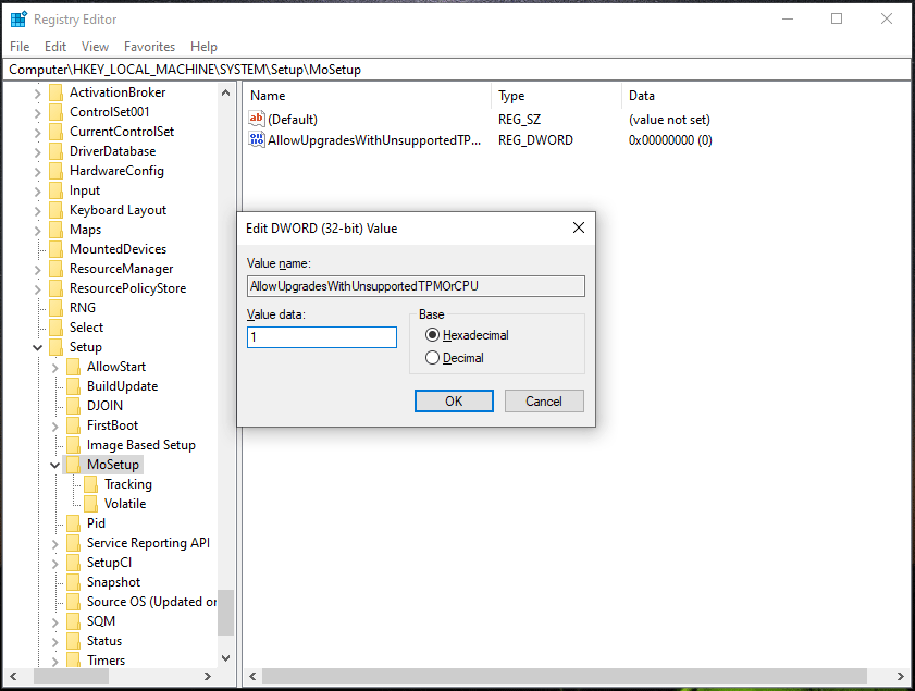 ignorar o registro de requisitos do processador do Windows 11