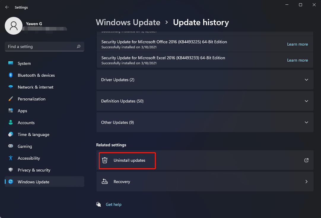 desinstalar atualizações do Windows 11
