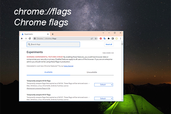 chrome: // flags: experimente recursos experimentais e ative ferramentas de depuração