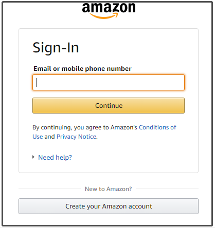 faça login na Amazon
