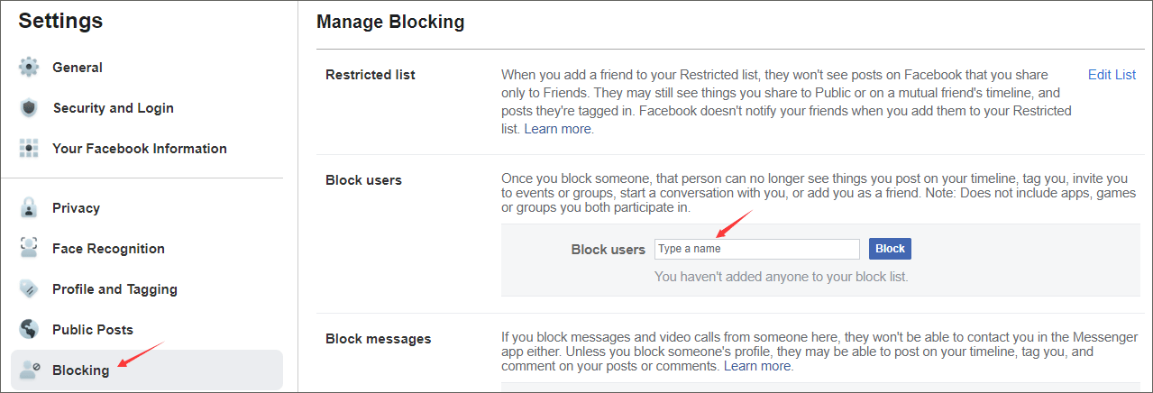 как заблокировать кого-то на Facebook