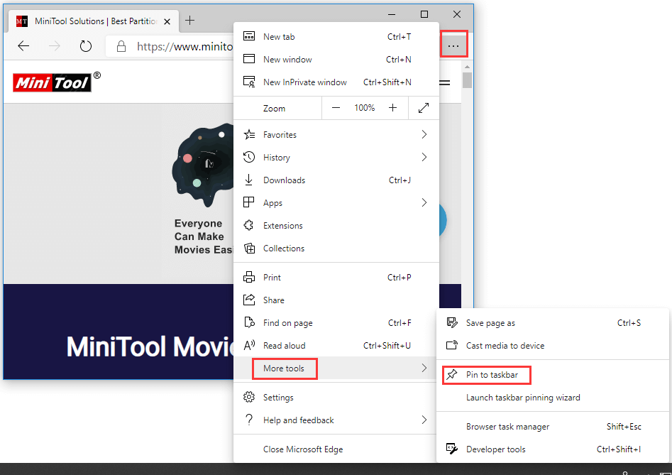 fixar site na barra de tarefas Microsoft Edge