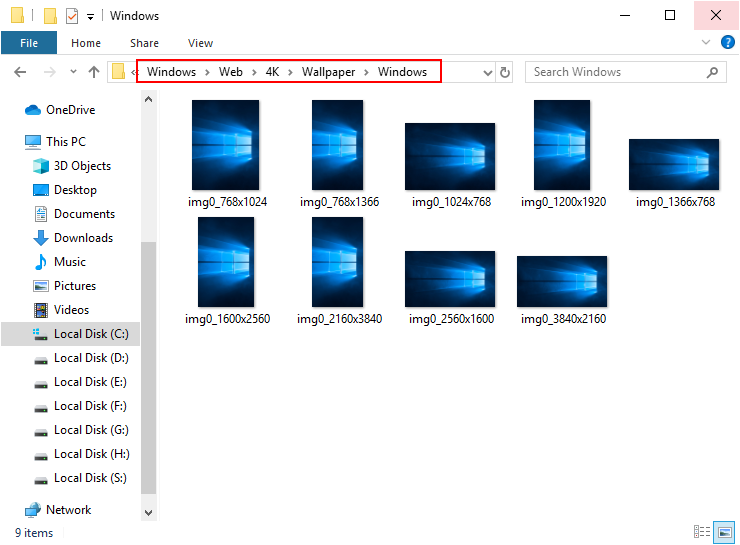 Расположение обоев Windows 10 по умолчанию