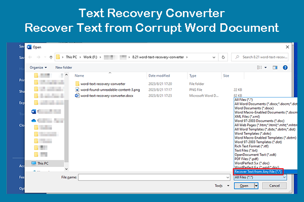 Conversor de recuperação de texto: recupere texto de documento Word corrompido