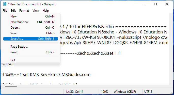 Txt de ativação do Windows 11