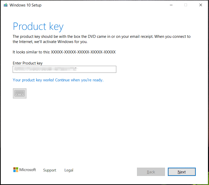 insira a chave do produto Windows 10 Enterprise