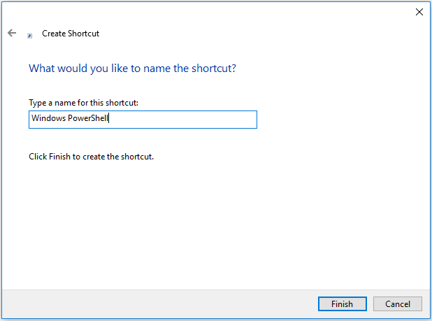 Ярлык PowerShell в Windows 10