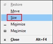 ajuste o tamanho com o menu do Windows