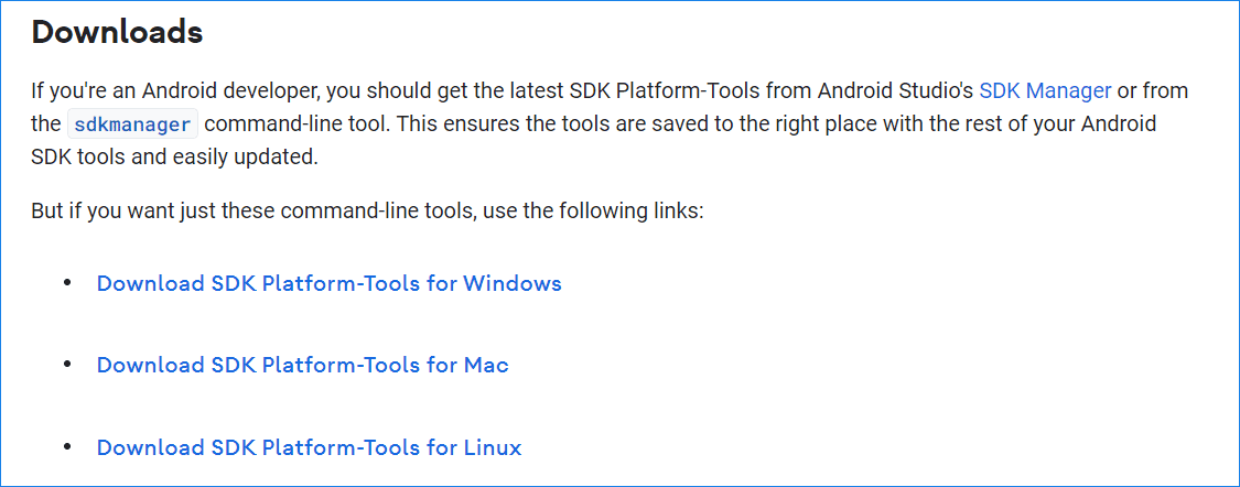 töltse le az SDK platform-eszközöket Windowshoz