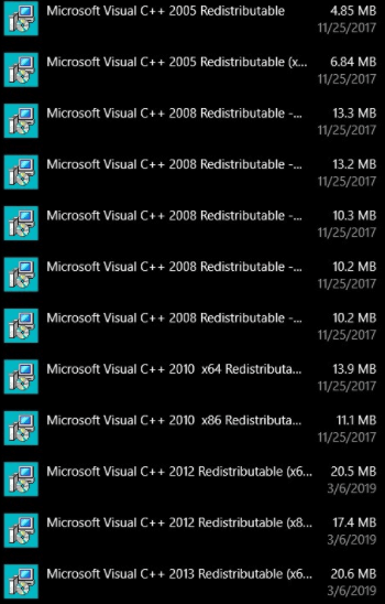 muitos pacotes redistribuíveis do Microsoft Visual C