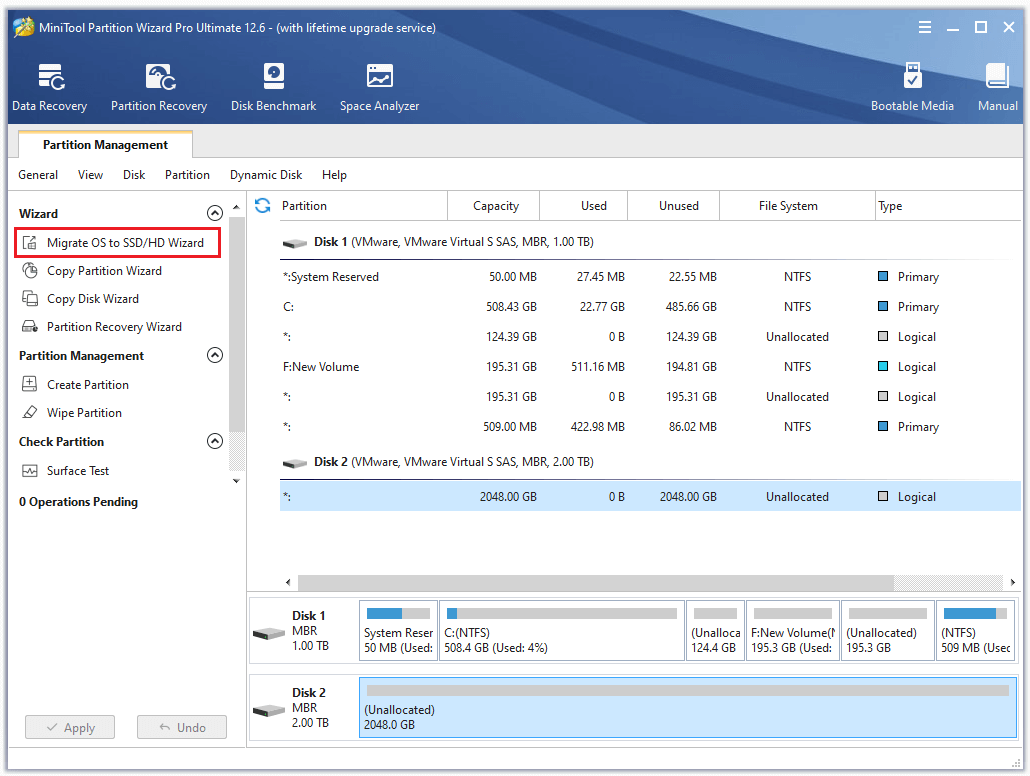 selecione Assistente de migração do sistema operacional para SSD/HD