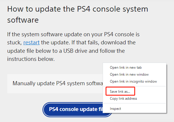 baixe o arquivo de atualização do PS4