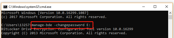 изменить пароль BitLocker через CMD