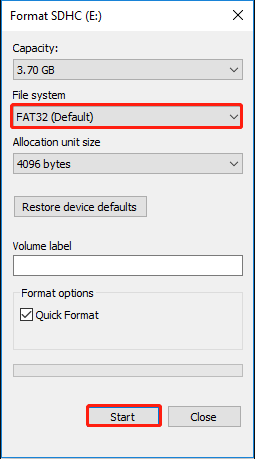 отформатировать SD-карту в FAT32