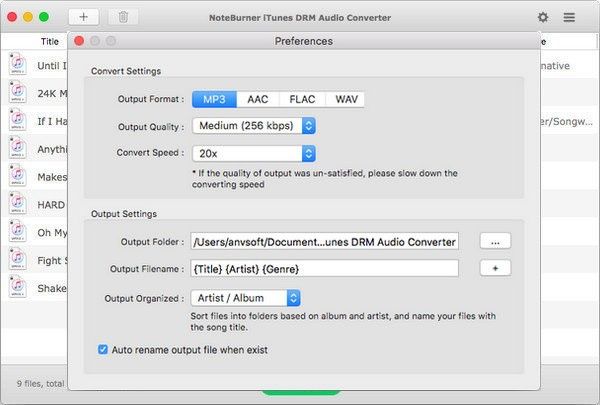 NoteBurner iTunes Audio Converter arayüzü