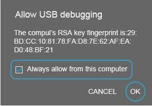 разрешаване на USB отстраняване на грешки
